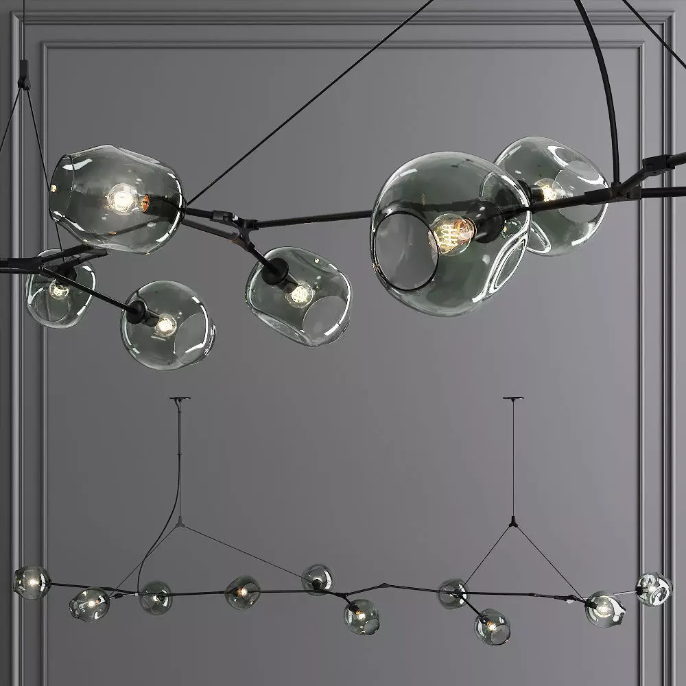 10-globe Branching Bubble Oil-rubbed Bronze and Dark Green Glass 3D model_0