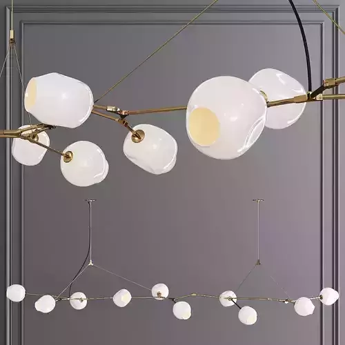 10-globe Branching Bubble Brushed Brass and White Glass