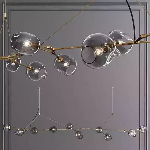 10-globe Branching Bubble Brushed Brass and Gray Glass