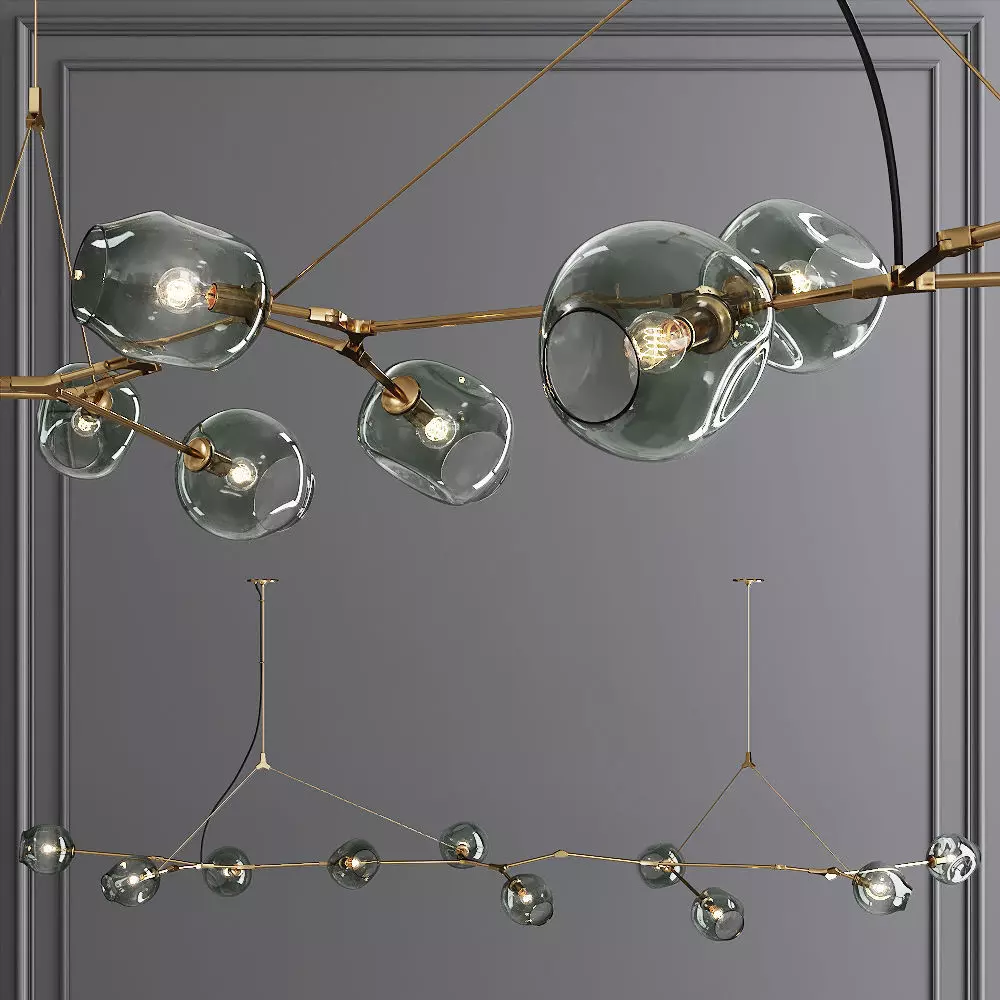 10-globe Branching Bubble Brushed Brass and Dark Green Glass 3D model_0