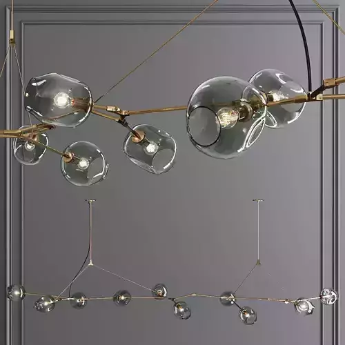 10-globe Branching Bubble Brushed Brass and Dark Green Glass