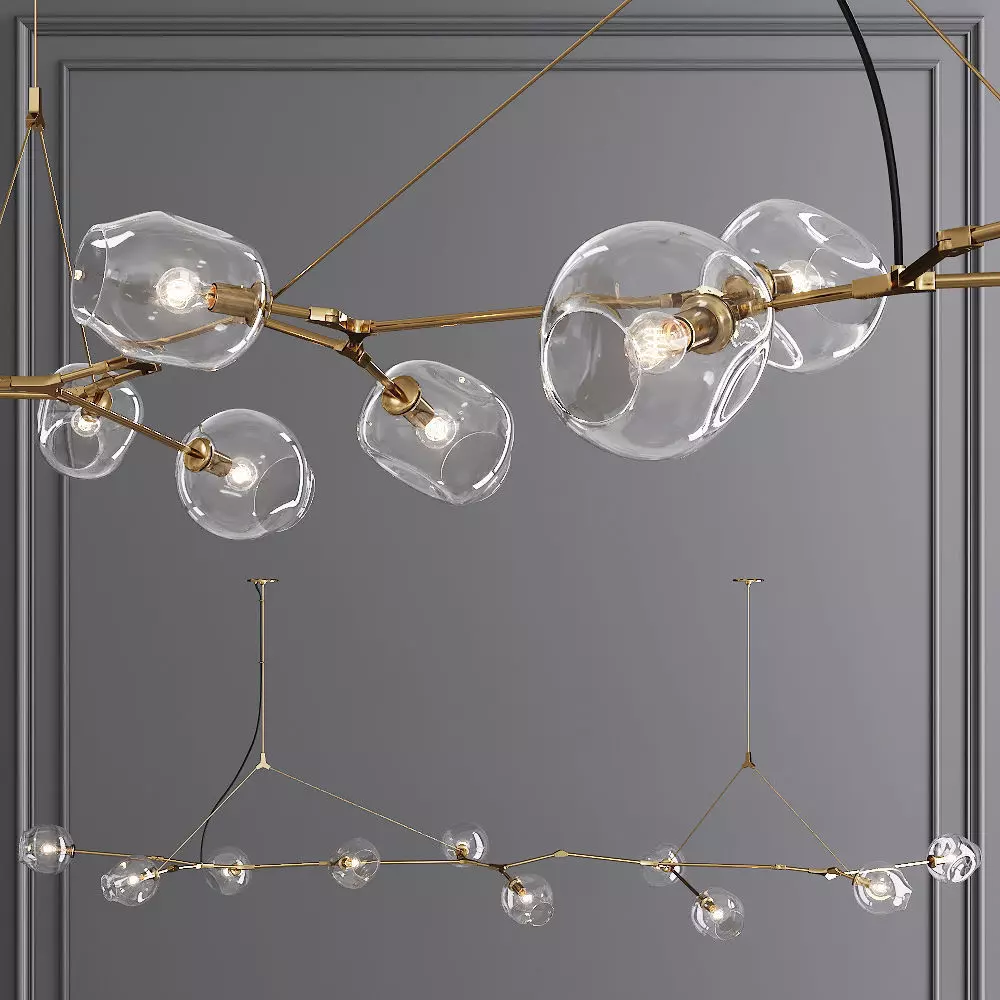 10-globe Branching Bubble Brushed Brass and Clear Glass 3D model_0