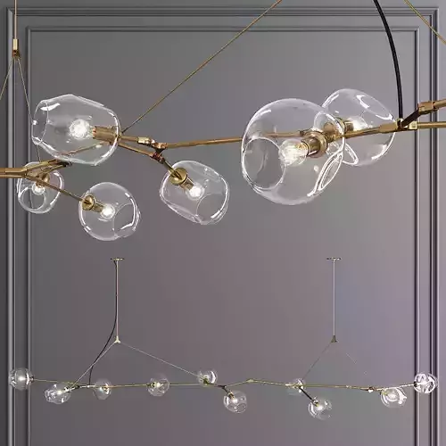 10-globe Branching Bubble Brushed Brass and Clear Glass