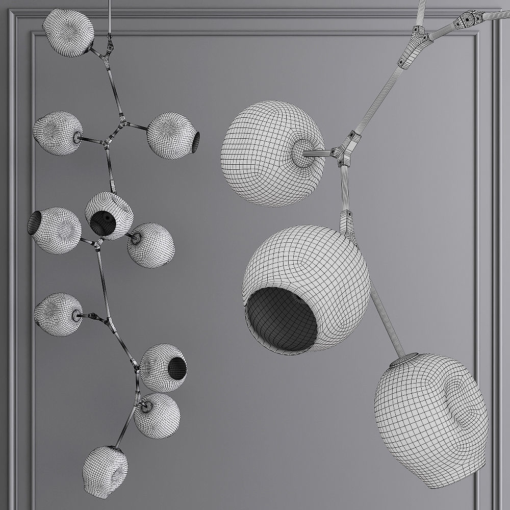 10-globe Branching Bubble Vintage Brass and White Glass 3D model_1