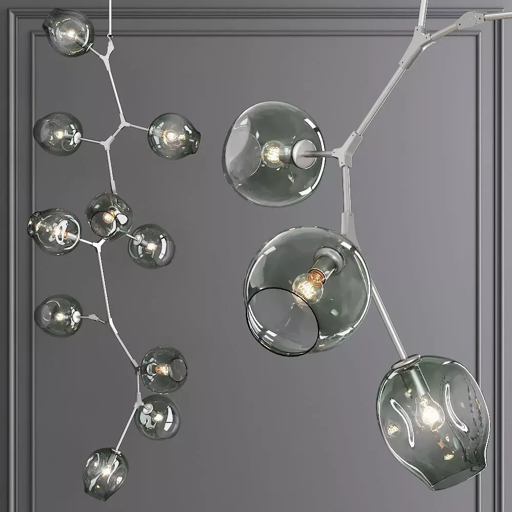 10-globe Branching Bubble Satin Nickel and Dark Green Glass 3D model_0