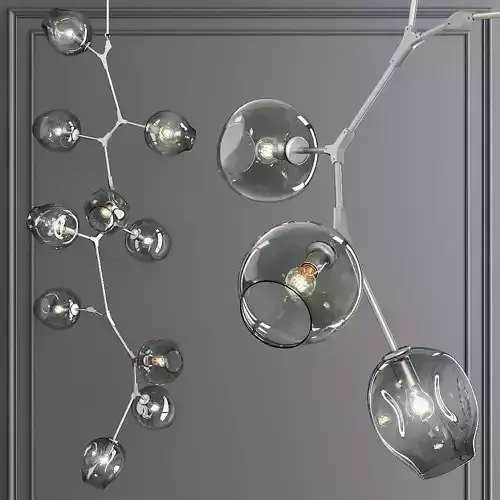 10-globe Branching Bubble Satin Nickel and Dark Green Glass 3D model