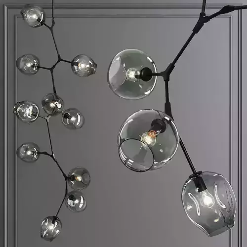 10-globe Branching Bubble Oil-rubbed Bronze and Dark Green Glass 3D model