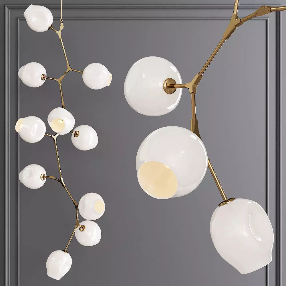 10-globe Branching Bubble Brushed Brass and White Glass 3D model_0