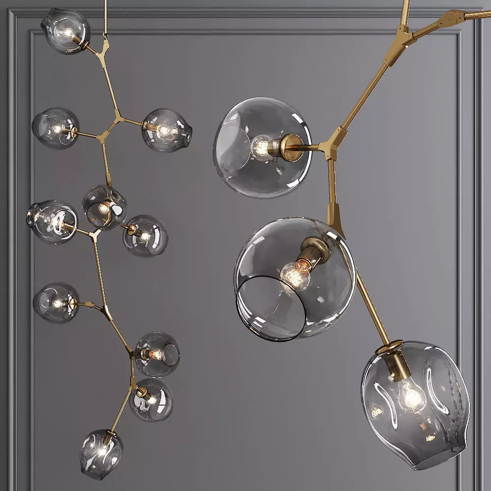 10-globe Branching Bubble Brushed Brass and Gray Glass 3D model_0