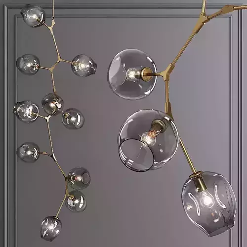 10-globe Branching Bubble Brushed Brass and Gray Glass