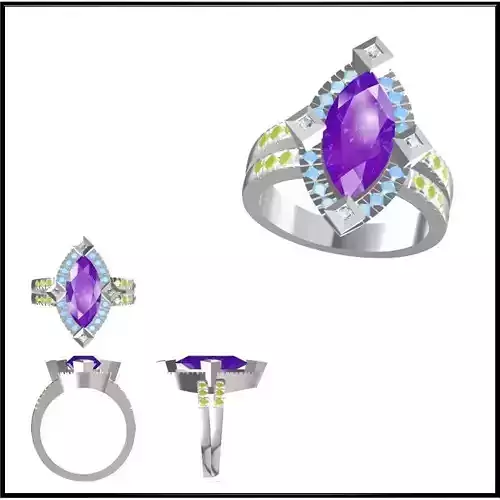 JCD Format Art deco color stone ring metal file