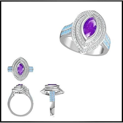 JCD Format Art deco color stone ring jewelry cam 3D print model