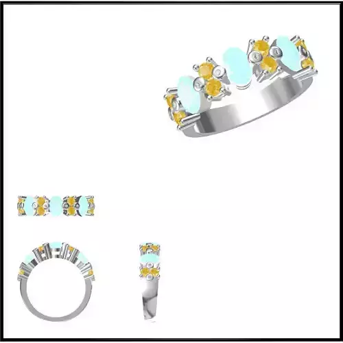 JCD Format Art deco color stone ring jewellery cad design