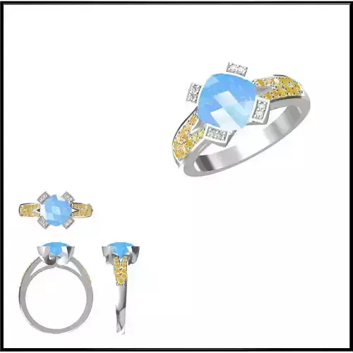 JCD Format Art deco color stone ring for sale 3dm jewelry files