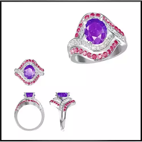 JCD Format  Art deco color stone ring cad cam jewelry 3D print model