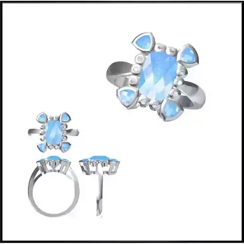 JCD Format  Art deco color stone ring autocad jewelry