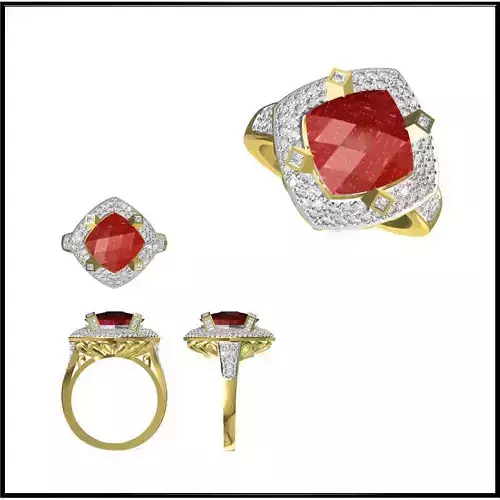 JCD Format  Art deco color stone ring 3d jewelry cad