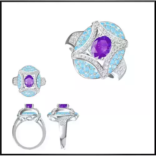 JCD Format  Art deco  color stone ring rhino 3d jewelry