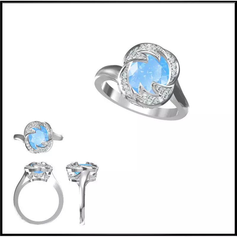 JCD Format Antique color stone rings cad color stone ring 3D print model
