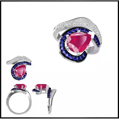 JCD Format Simple color stone rings rhino 3d jewelry