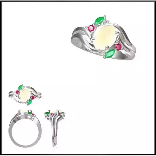 JCD Format Simple color stone rings jewellery cad design