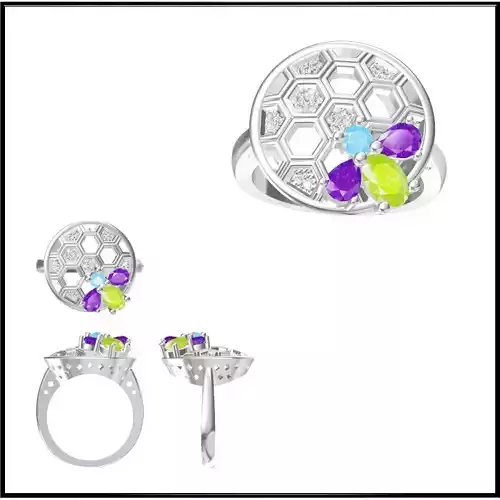 JCD Moissanite color stone rings cad color stone ring design