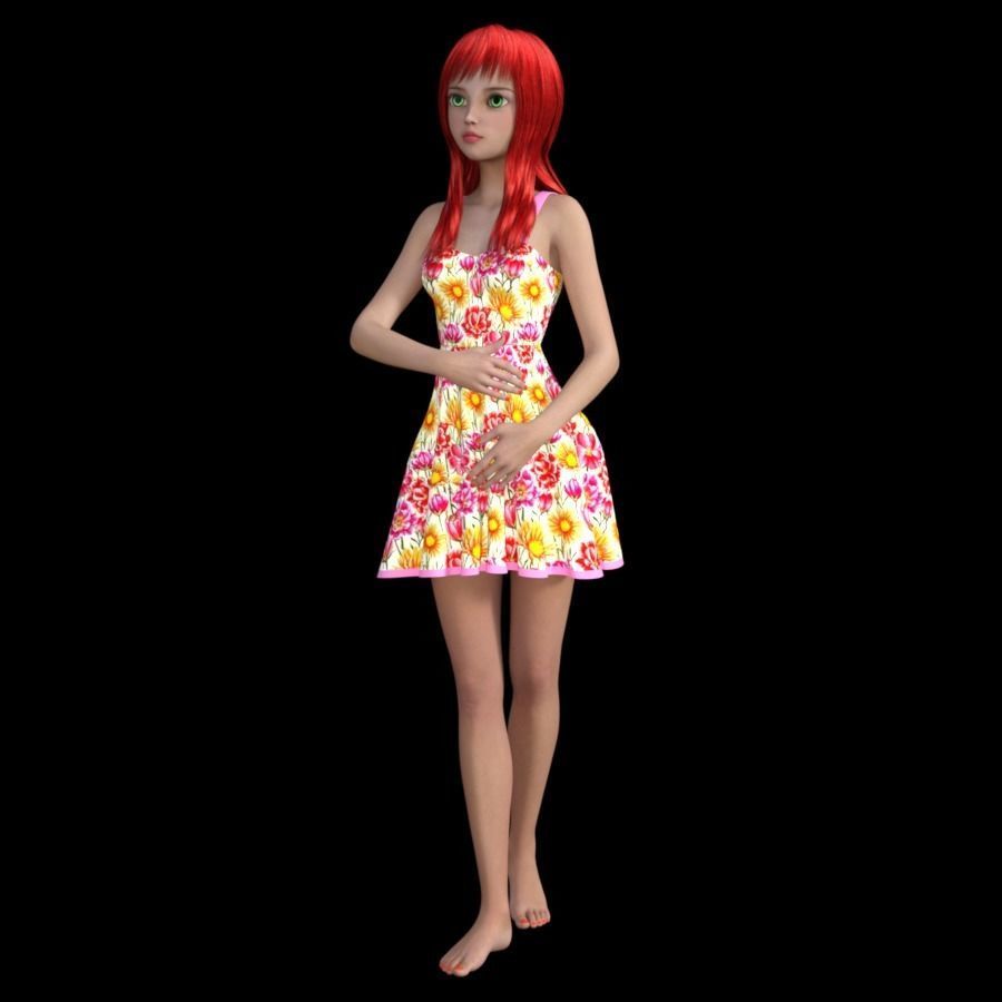 t6-LADY girl in floral dress 3D model_3