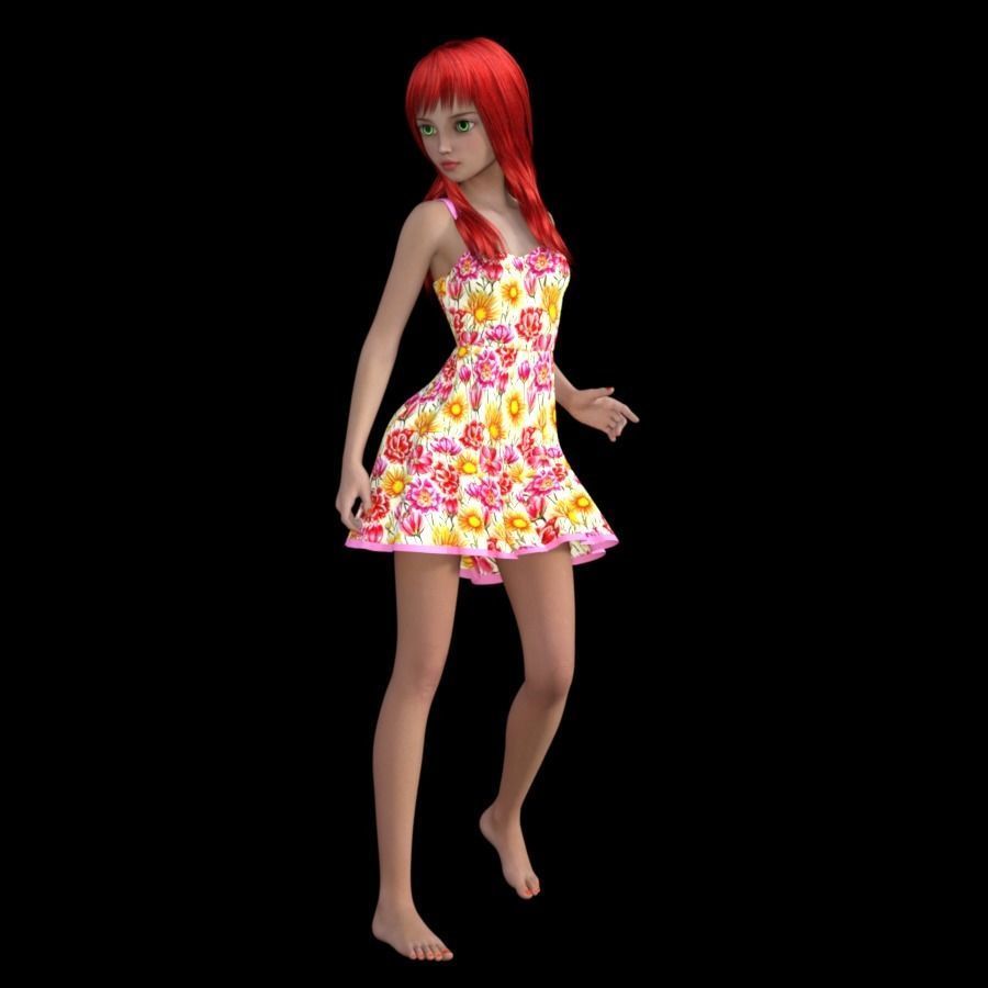 t6-LADY girl in floral dress 3D model_2