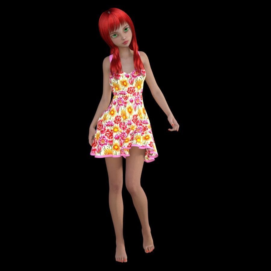 t6-LADY girl in floral dress 3D model_5