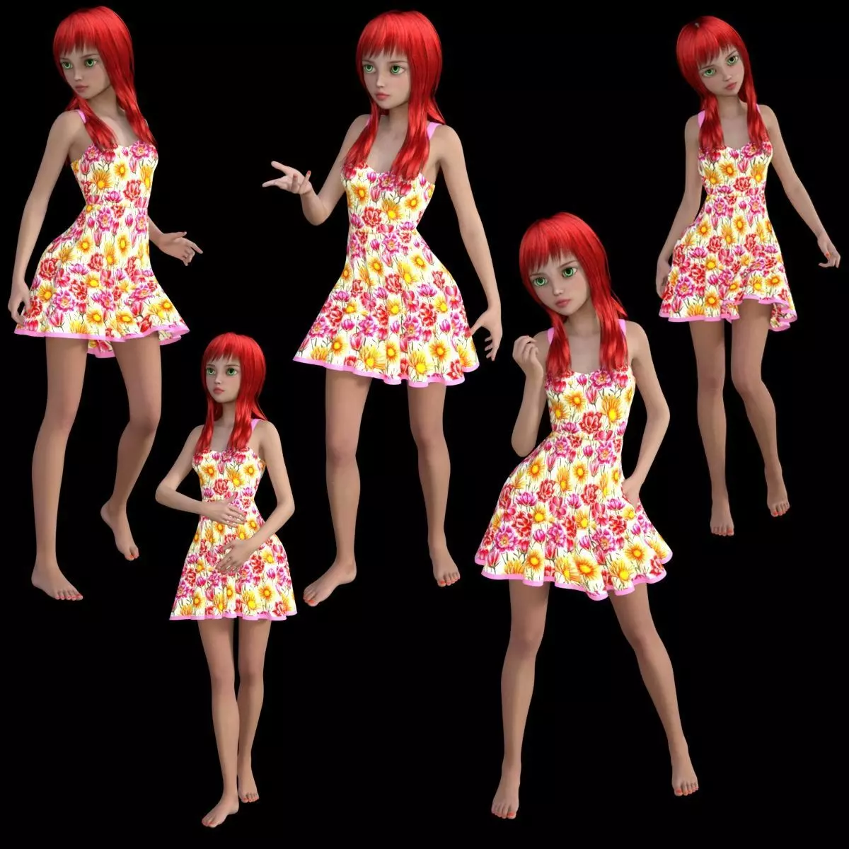 t6-LADY girl in floral dress 3D model_0