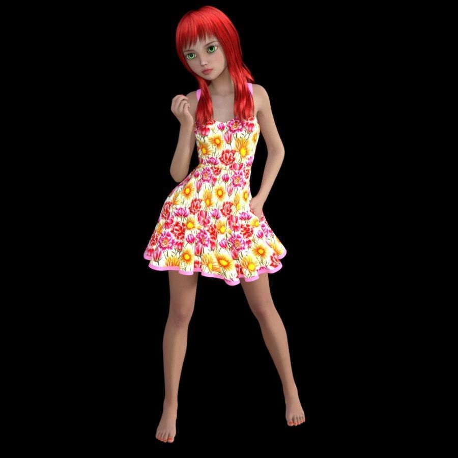 t6-LADY girl in floral dress 3D model_4