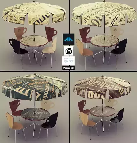 Parasol table and chairs with umbrella