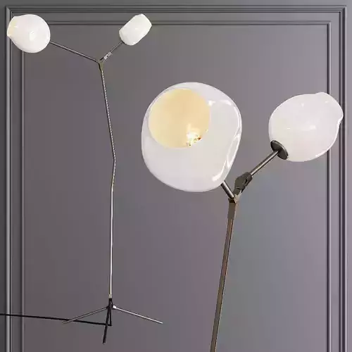 Branching Bubble Floor Light Vintage Brass and White Glass