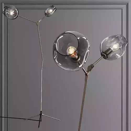 Branching Bubble Floor Light Vintage Brass and Gray Glass