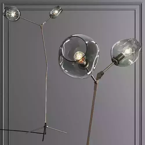 Branching Bubble Floor Light Vintage Brass and Dark Green Glass
