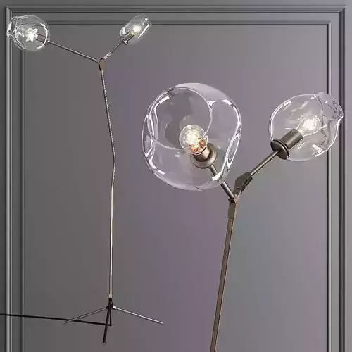 Branching Bubble Floor Light Vintage Brass and Clear Glass