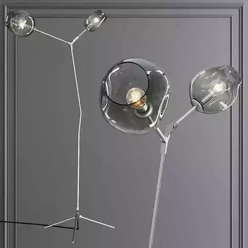 Branching Bubble Floor Light Satin Nickel and Dark Green Glass