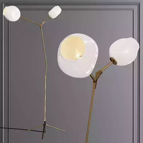 Branching Bubble Floor Light Brushed Brass and White Glass
