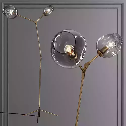 Branching Bubble Floor Light Brushed Brass and Gray Glass