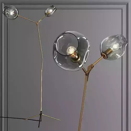 Branching Bubble Floor Light Brushed Brass and Dark Green Glass