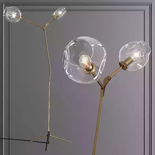 Branching Bubble Floor Light Brushed Brass and Clear Glass