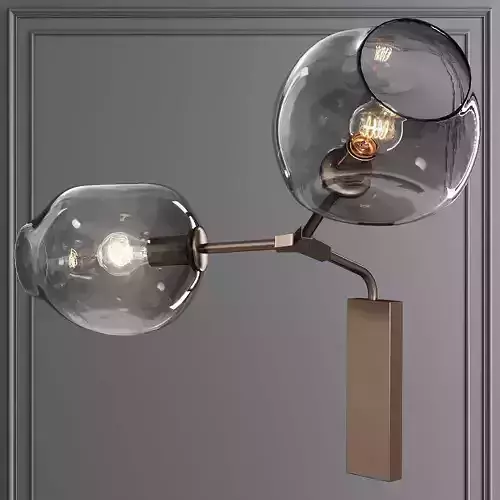 Branching Bubble Sconce Vintage Brass and Gray Glass