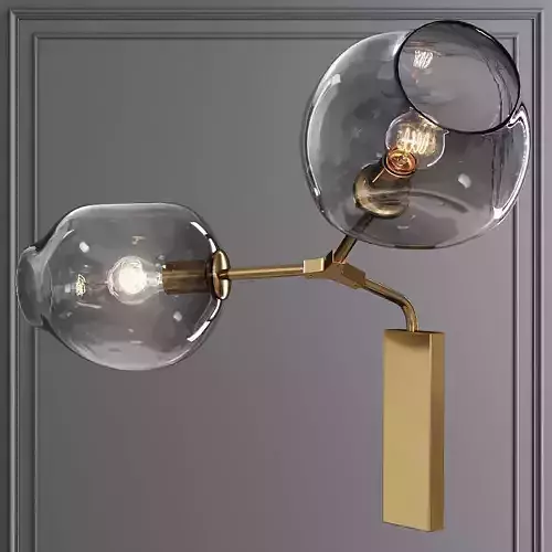 Branching Bubble Sconce Brushed Brass and Gray Glass