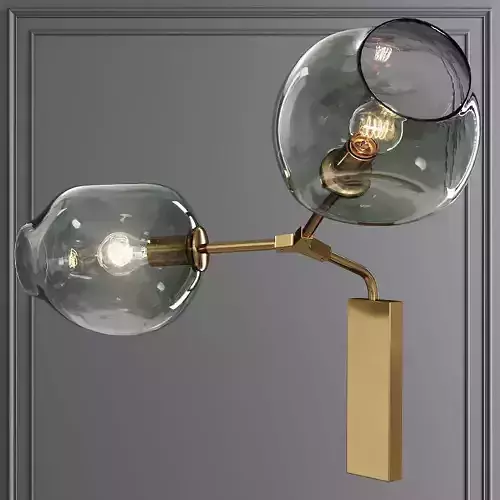 Branching Bubble Sconce Brushed Brass and Dark Green Glass