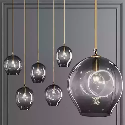 Large Bubble Pendant Brushed Brass and Gray Glass