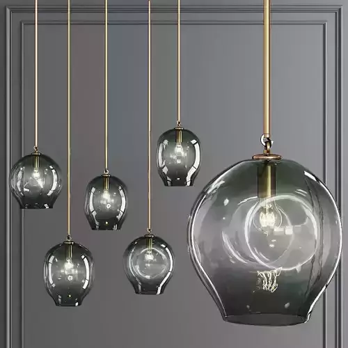 Large Bubble Pendant Brushed Brass and Dark Green Glass