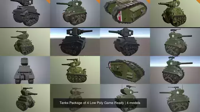 Tanks Package of 4 Stylized Tanks Low Poly Game Ready