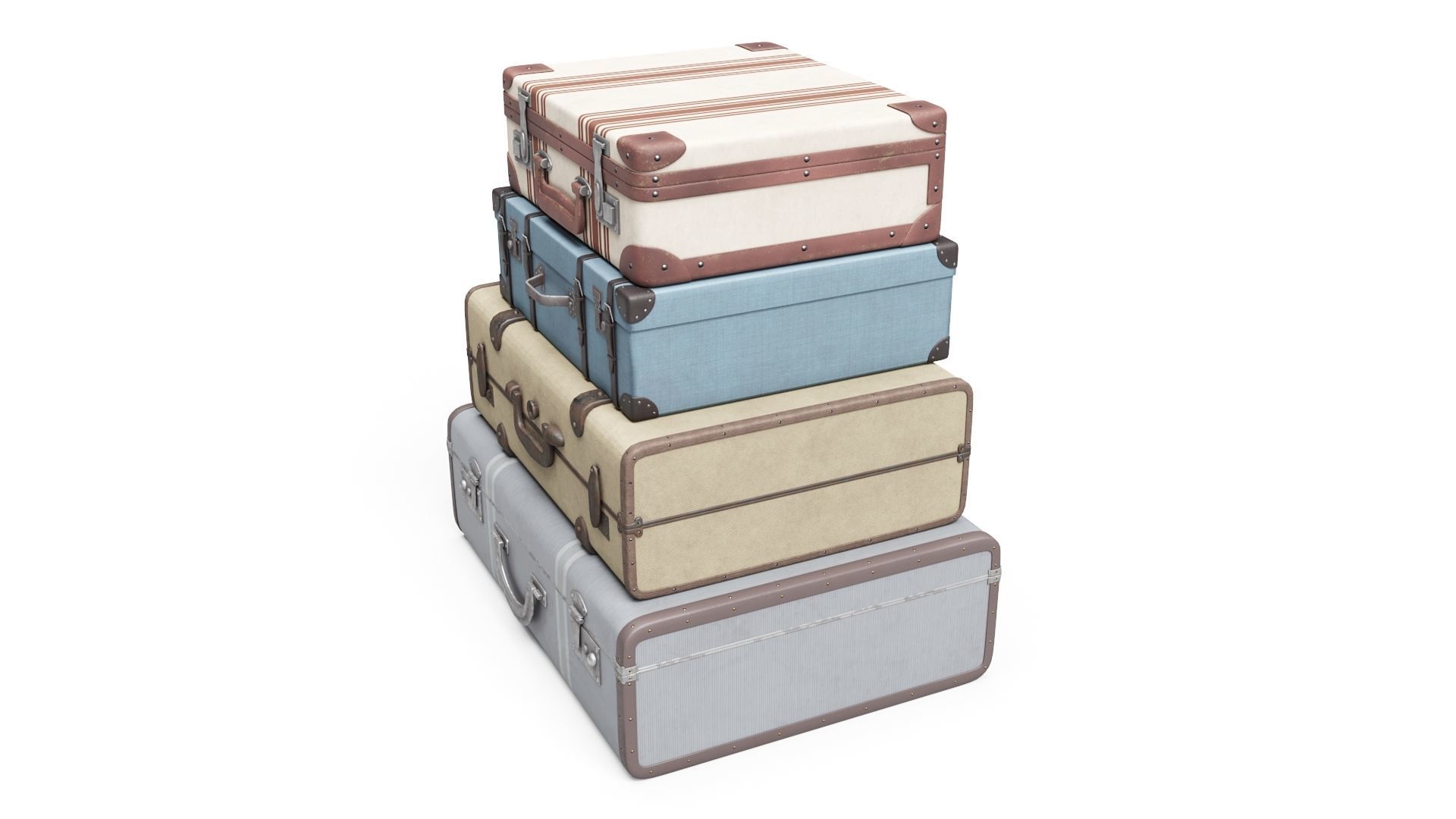 Set of Vintage Suitcases Low-poly 3D model_2