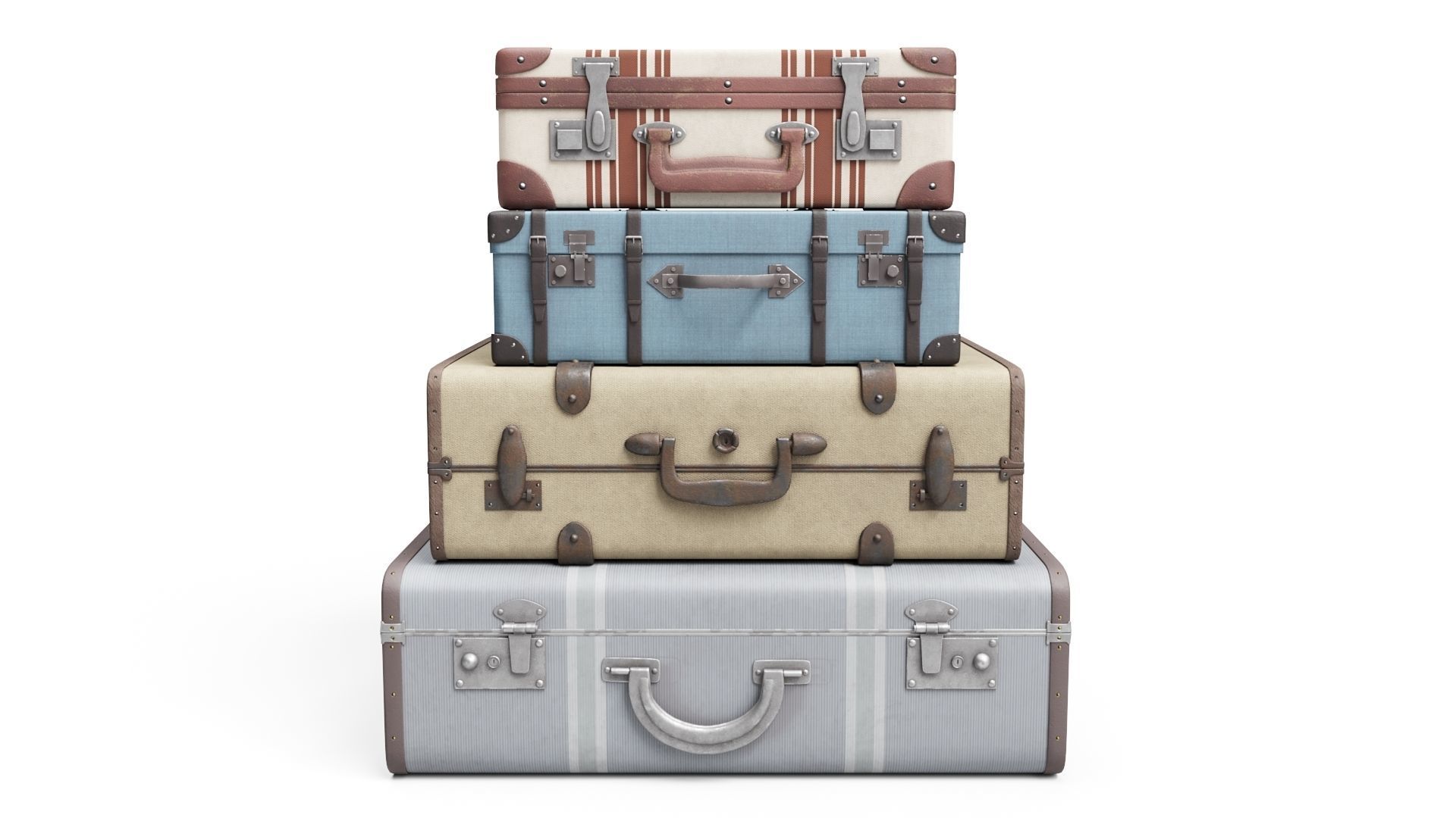 Set of Vintage Suitcases Low-poly 3D model_3