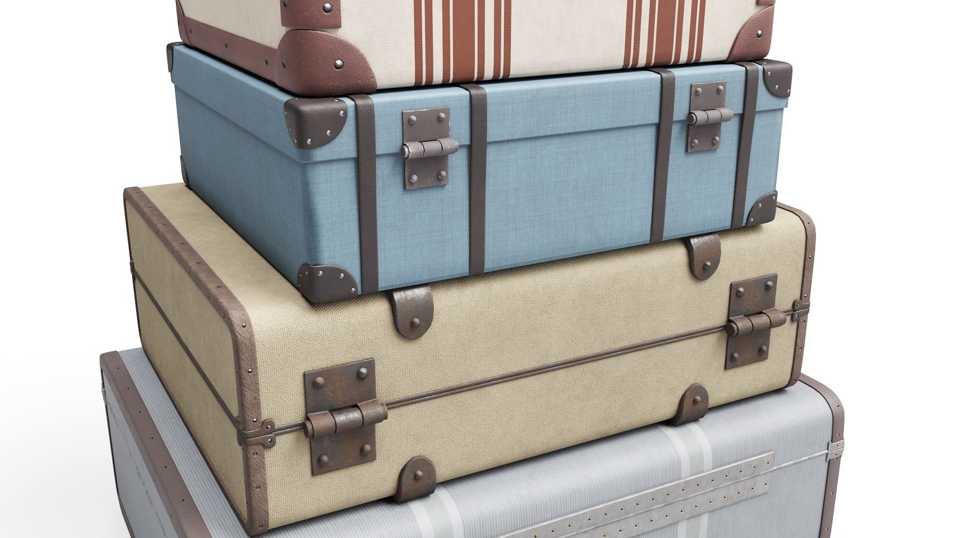 Set of Vintage Suitcases Low-poly 3D model_6